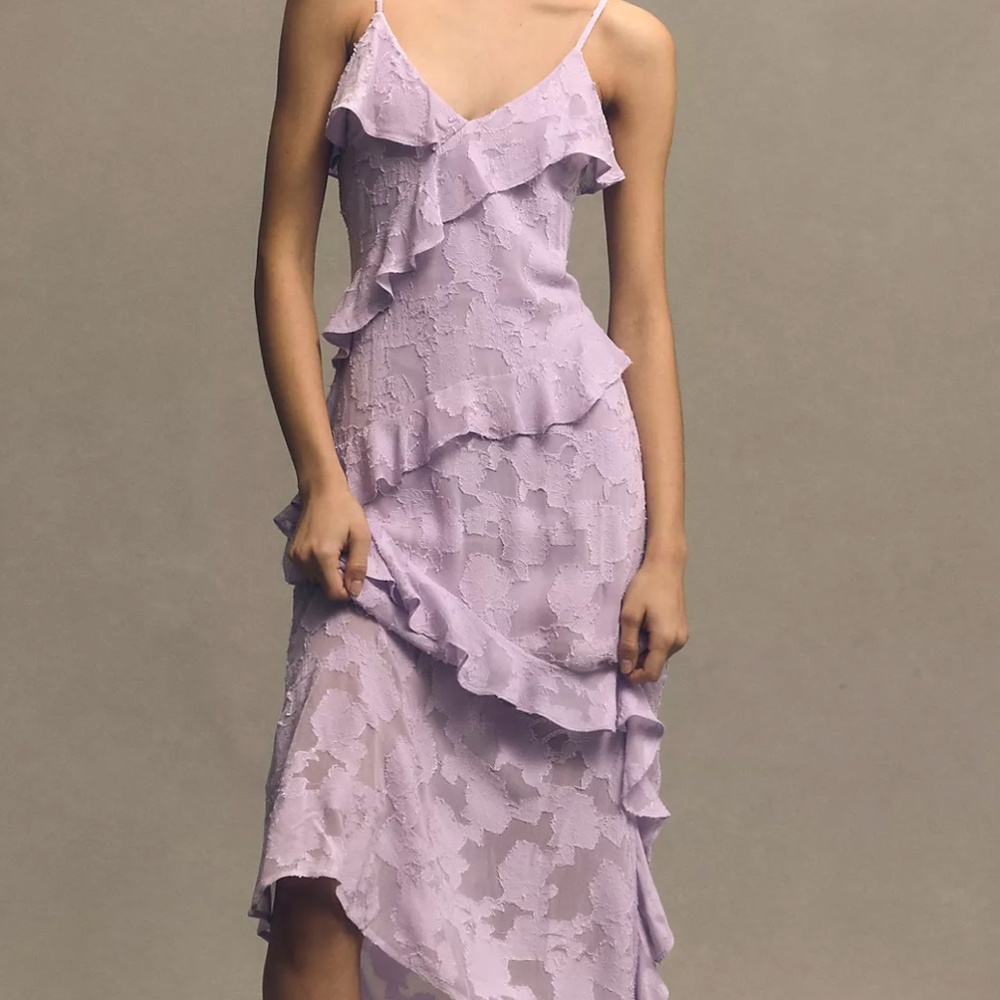 NWT BHLDN Sleeveless Chiffon Ruffled Dress. Size XS. Color: Lavender